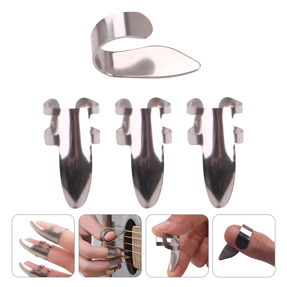 

1 Set/4PCS Thumb Pick Stainless Steel Guitar Pick Plectrum for Index Finger