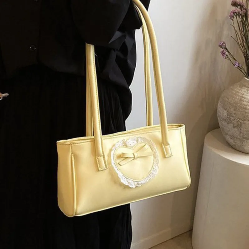 JIAERDI Lolita Heart White Underarm Bag Women Harajuku Lace Leather Y2k Shoulder Bags Purse Female Fairycore Aesthetic Handbag