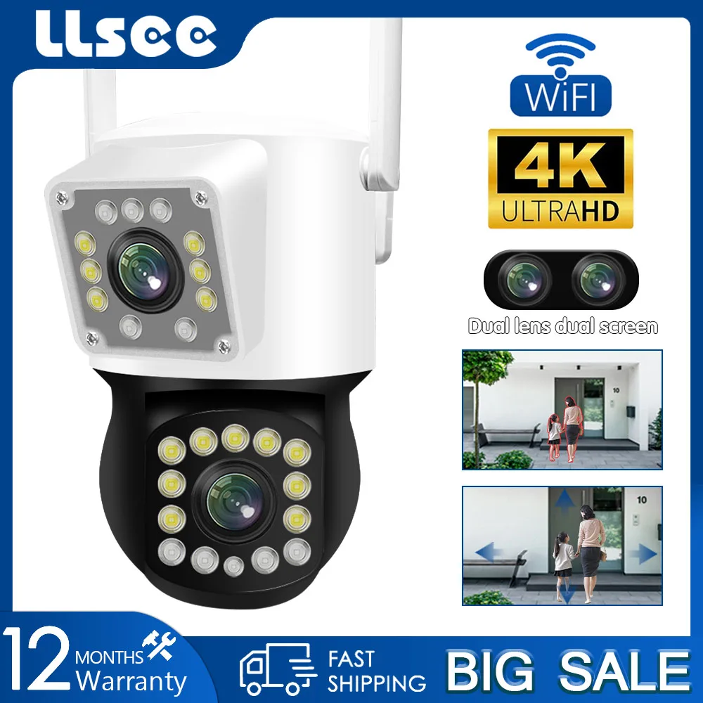 

LLSEE, 4K, 8MP, CCTV WIFI camera, security IP camera, PTZ outdoor surveillance camera, bidirectional voice, color night vision,