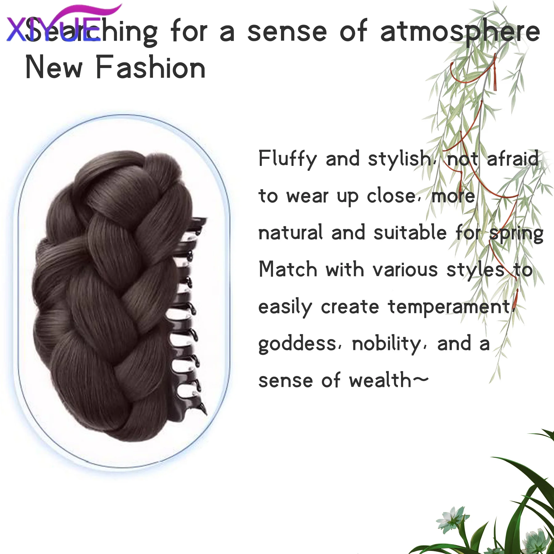 Synthetic Half-tie Double Hair Bun Messy Cat's Ear Hair Bun Low Claw Chignon Wrap Around Hairtail Extension for Women