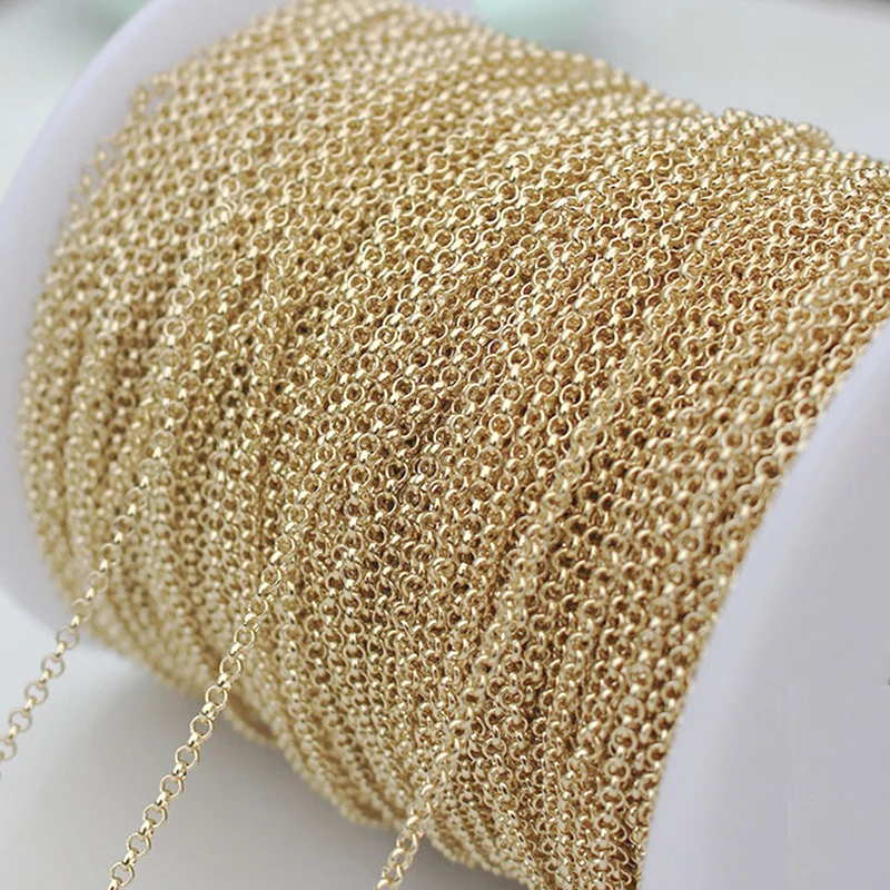 

1Meter Brass 14K Gold Plated Rolo Chain Round O Link Cable Chains Bulk for DIY Ladies Bracelet Choker Jewelry Making Accessories