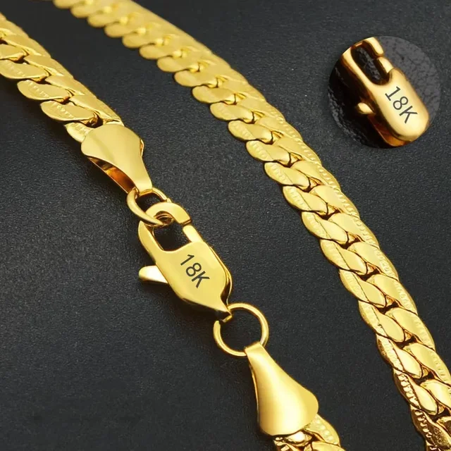 Hot luxury 925 Sterling Silver 5MM 18K Gold Full Sideways Chain Necklace For Woman Men Fashion Wedding Engagement Jewelry Gifts 1