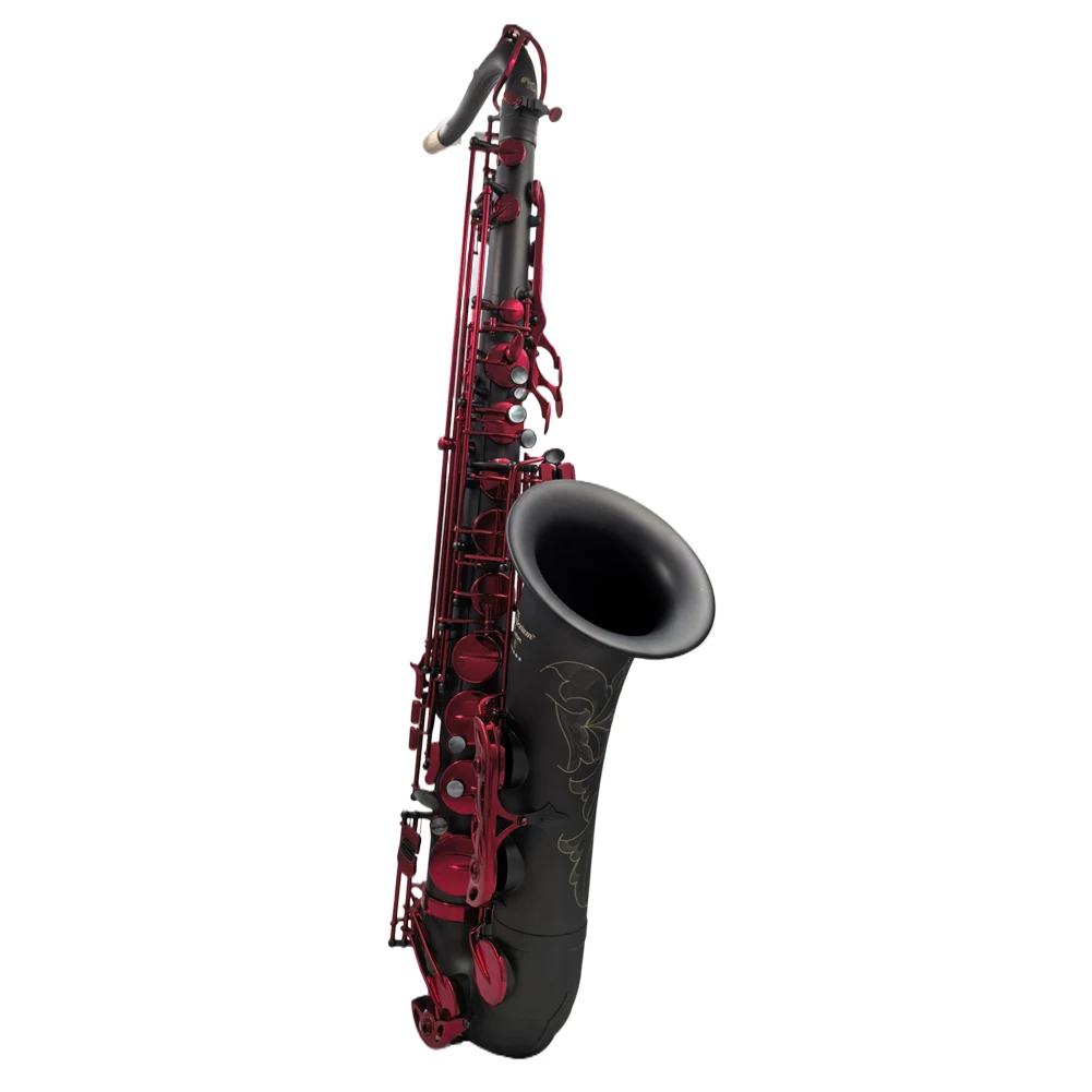 Eastern Music The Imperium Professional Matte Black Tenor Saxophone with Red Lacquered Keys &ndash; Bb Key &ndash; High F# Italian Pads
