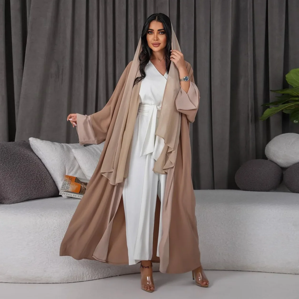 Plain Kimono Abaya Muslim Long Dress Saudi Open Abayas for Women Dubai Jumpsuit Modest Chiffon Kaftan Islam Outfit Robe Ramadan
