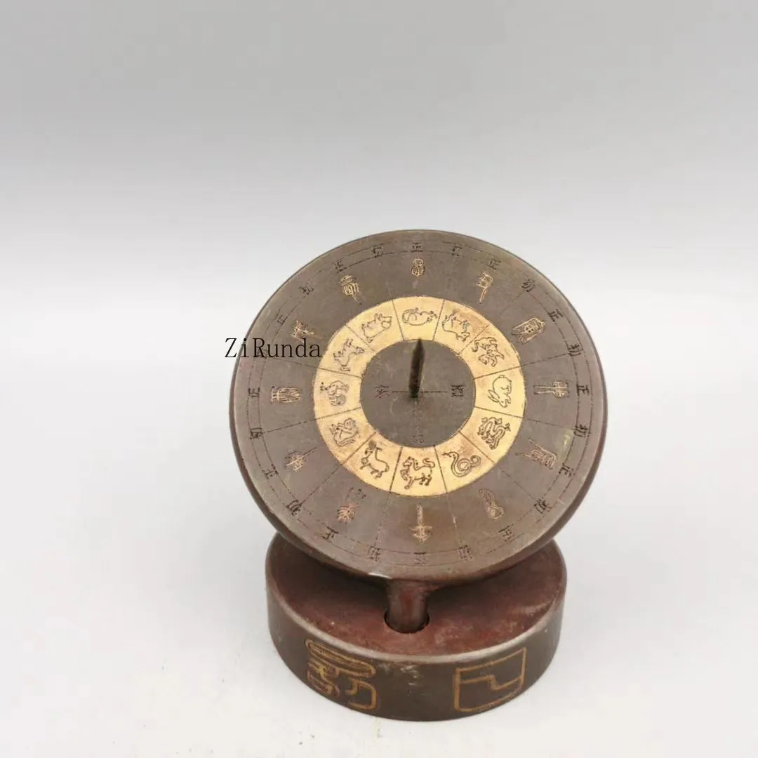 *Pure copper sundial compass model ornament, zodiac antique collection, copper ancient timer