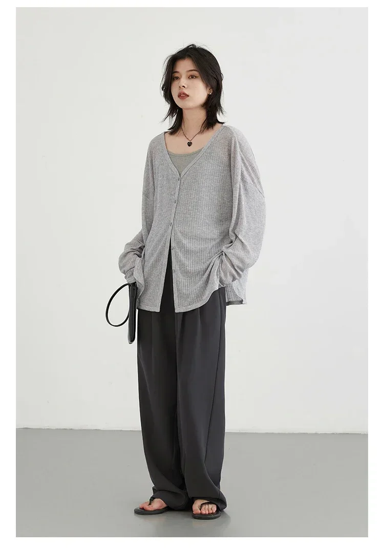 Solid V-neck Shirt Women Spring Single Breasted Chiffon Loose Slim All-match Sun Protection Thin Breathable Fashion Slim Cozy