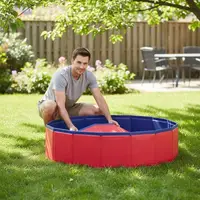 Piscine pliable pour animaux de compagnie, rouge et bleue, 31,5 x 31,5 x 7,9 pouces 2