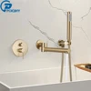 Brushed Gold Bathtub Faucet Wall Mounted Rotating Spout Bath Shower Tap Wall Mounted Bathroom Tub Water Tap Shower Mixer Faucet 2