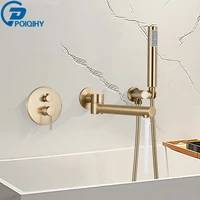 Brushed Gold Bathtub Faucet Wall Mounted Rotating Spout Bath Shower Tap Wall Mounted Bathroom Tub Water Tap Shower Mixer Faucet 2