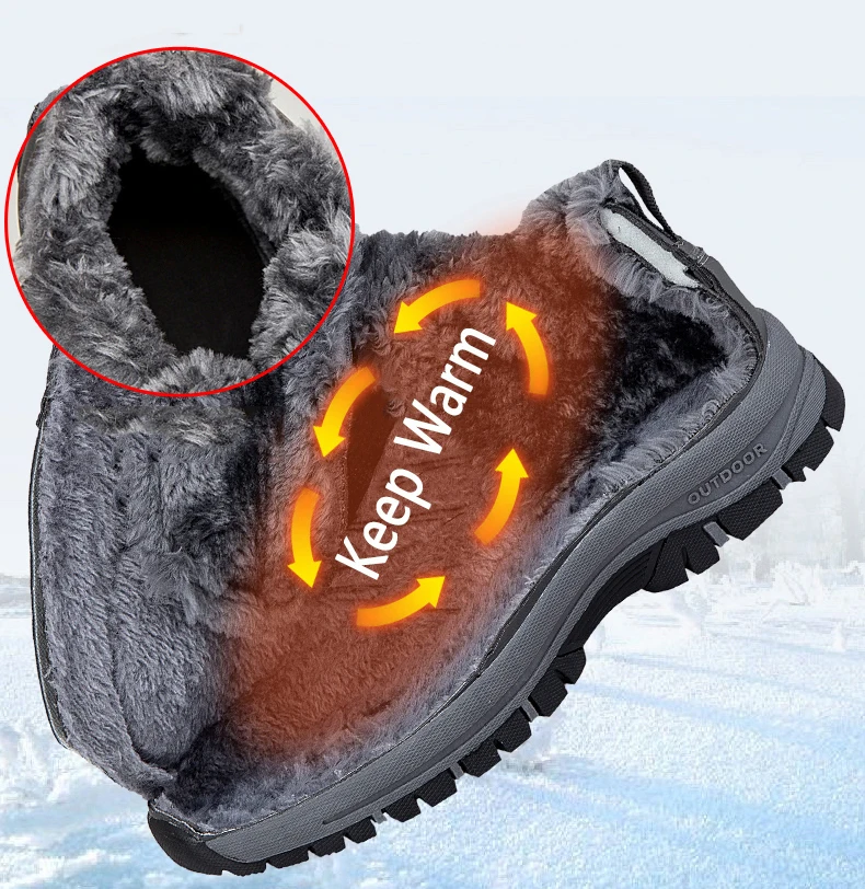 2023 Winter Women Men Boots Waterproof Leather Boots Man Plush Warm Sneakers Man Outdoor Ankle Snow Boots Casual Shoes Big Size