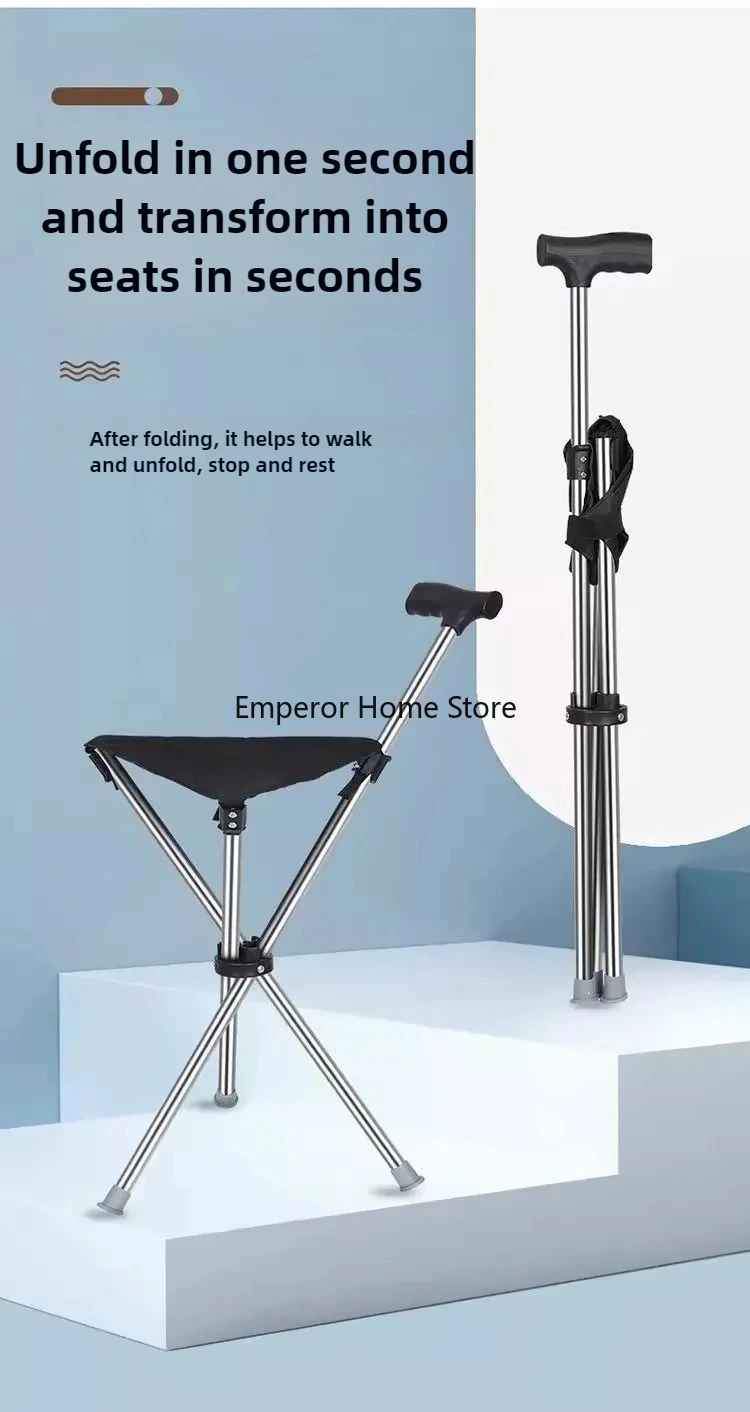 Portable Outdoor Foldable Crutch Chair Elderly Walking Stool Lightweight Mountain Climbing Beach Chairs Walking Stick Furniture