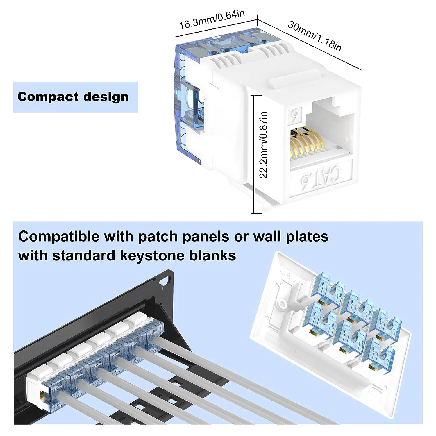 ZoeRax Keystone Jacks, Perfil Fino, Parede Ethernet