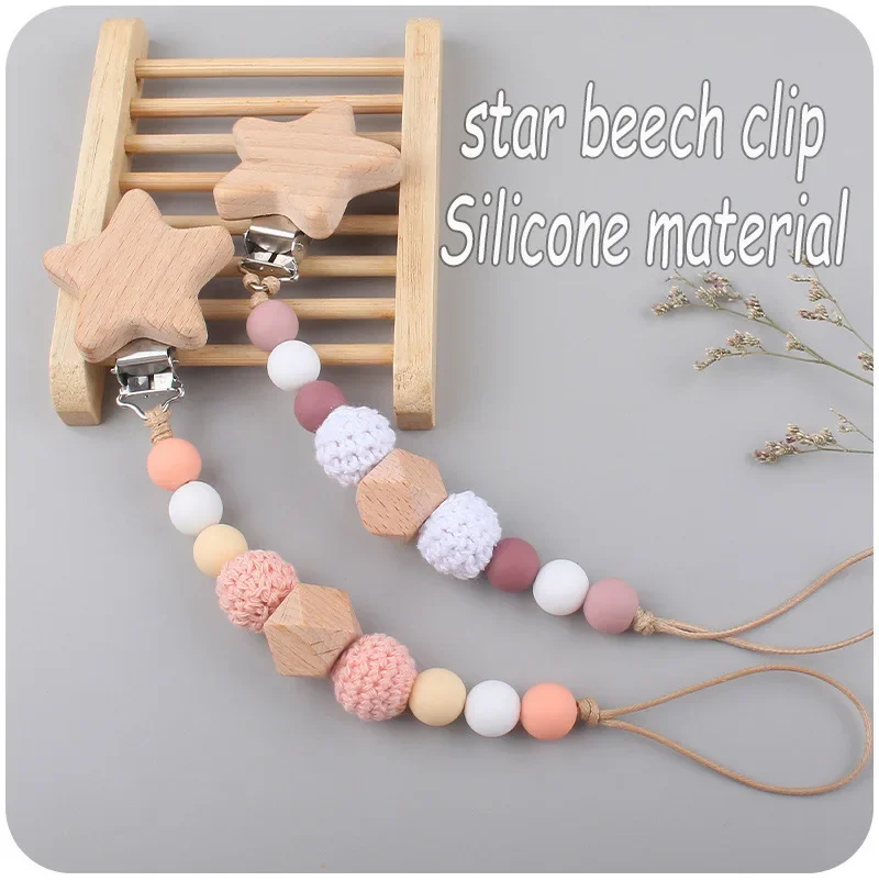Name Wooden Personalized Baby Pacifier Chain Silicone Bead Dummy Nipple Holder Guard Teether Pendant Newborn Gift Stuff