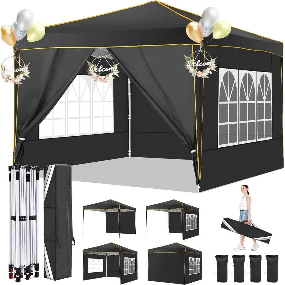 10x10 Pop-Up Canopy with 4 Detachable Sidewalls Waterproof Tent for Wedding Party Instant Outdoor Gazebo Stakes, Rope & Sandbags