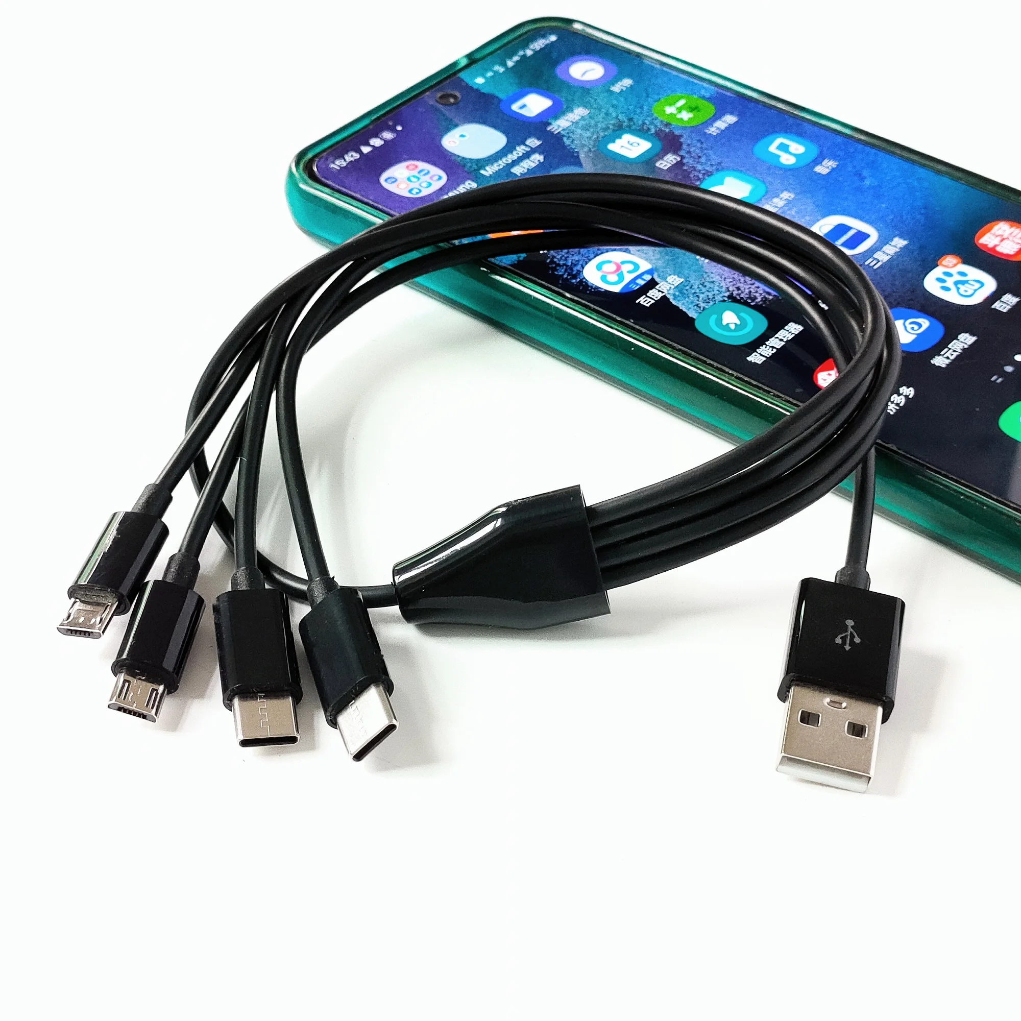 50cm 4 in 1 USB to 2 Type C + 2 Micro Charging Cable Multiple Charging USB Adapter