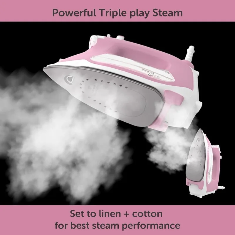 1800W Smart Iron with Auto Lift for Clothes, Sewing, Quilting and Hand Ironing Soleplate Steam Iron Pink Electric Irons 6