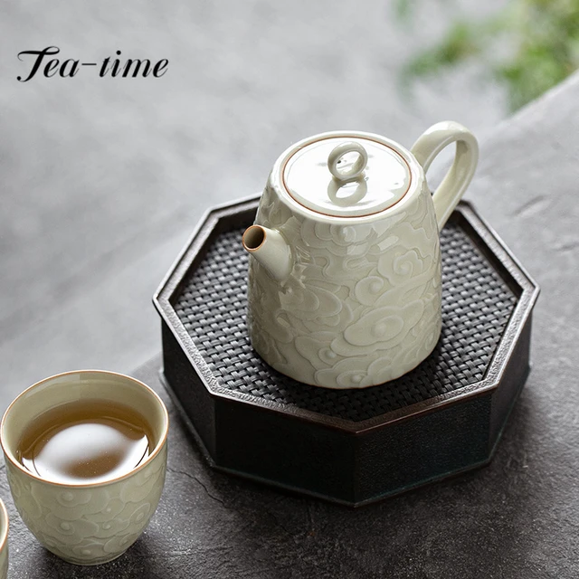 230ml Retro Ice Table Glazed Ceramic Teapot Embossed Cloud Single Pot with  Ball Hole Filter Tea Brewing Kettle Kung Fu Teaware - AliExpress