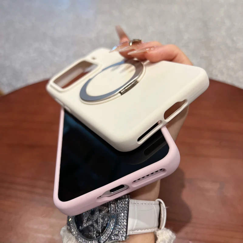 Luxury Liquid Silicone Phone Case with Metal Ring Stand and Shockproof Protection