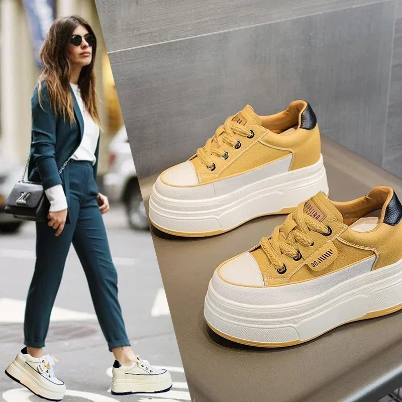 Fujin 9cm Cow Suede Genuine Leather Women Vulcanized Shoes Platform Wedge Skate Boarding High Brand Heels Casual Summer Shoes - Image 6