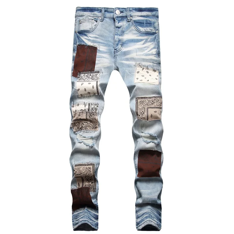 EH·MD® Large Embroidered Men's Jeans Four Seasons Indian Style High Quality Street Fashion Zipper Slim Fit Stretch Pants Ethnic2