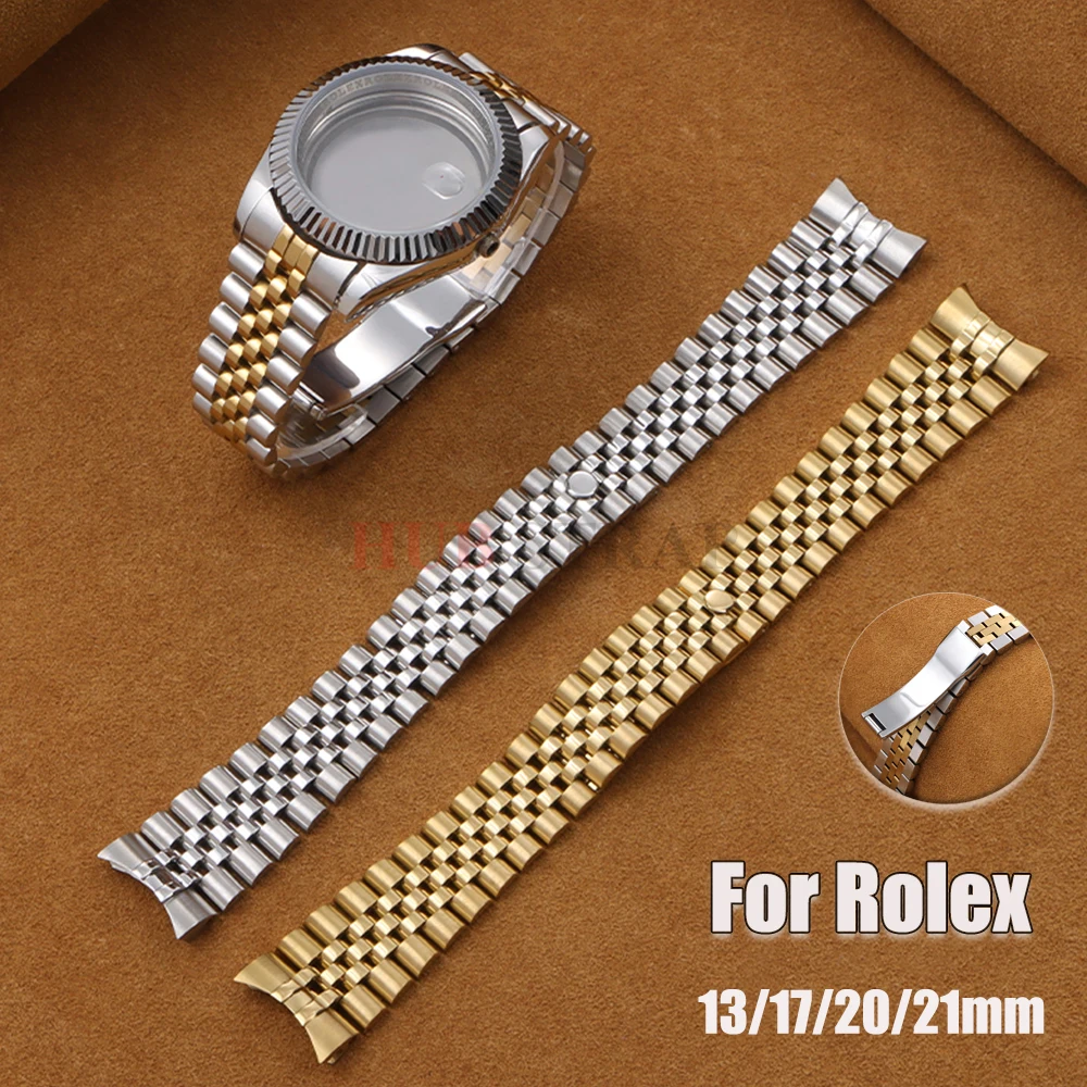 Solid Stainless Steel Curved End Watchband Strap for Jubilee Luxury Watches