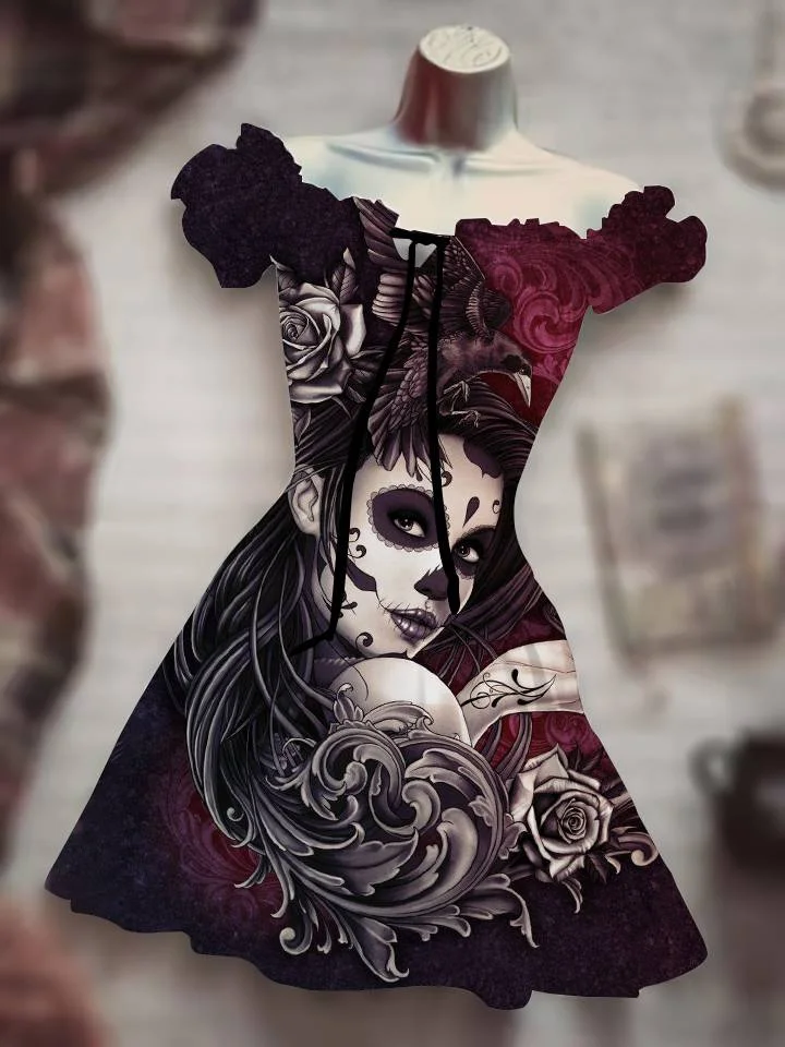 

2023 Horror Beauty Eyes Face Halloween Outdoor Ghost White Apparel Sun Moon Skirt Hawaiian Bohemian Skirt Beauty Black 3D