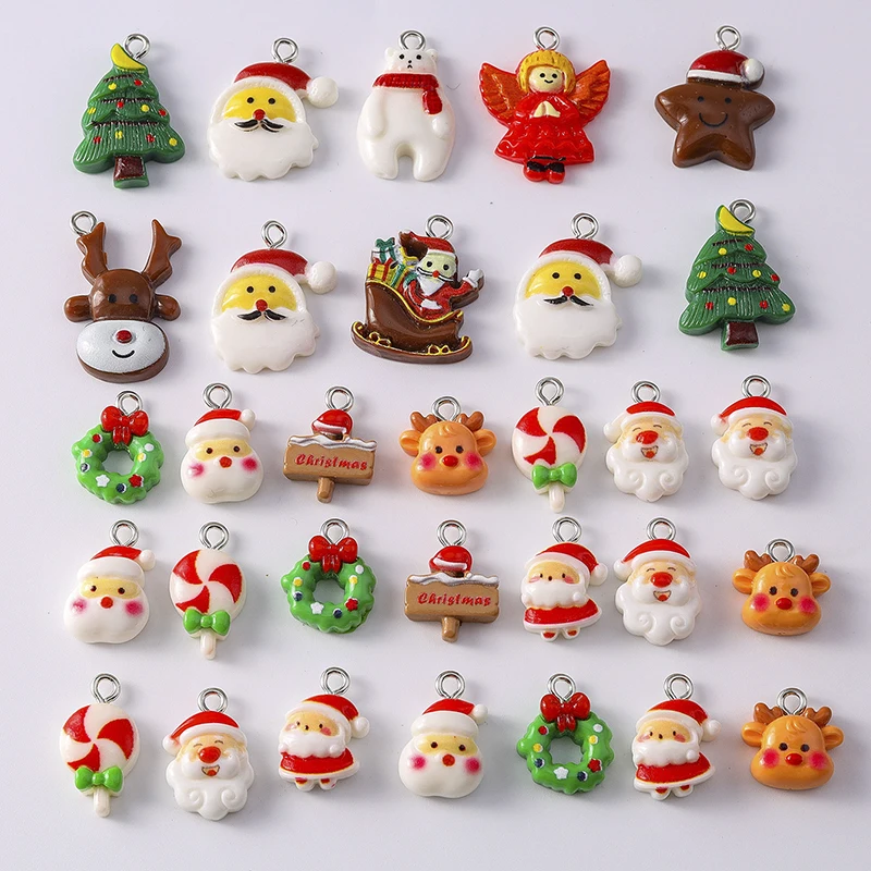 Duarte 20 Teile/los Nette Harz Weihnachten Santa Claus Baum Deer Charms Anhänger für Schmuck Machen Halsketten Ohrringe DIY Handwerk Geschenk – Detail 1