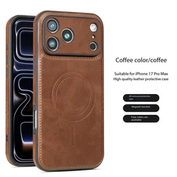 Luxury PU Leather Magnetic Phone Case with Wireless Charging & Shockproof Cover - iPhone 15 (Deep Brown)