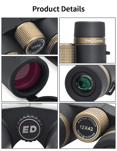 12x42 HD Professional Binoculars with ED Lens BAK4 Prism Waterproof Metal Body for Birdwatching Hunting Camping Travel Outdoor 5