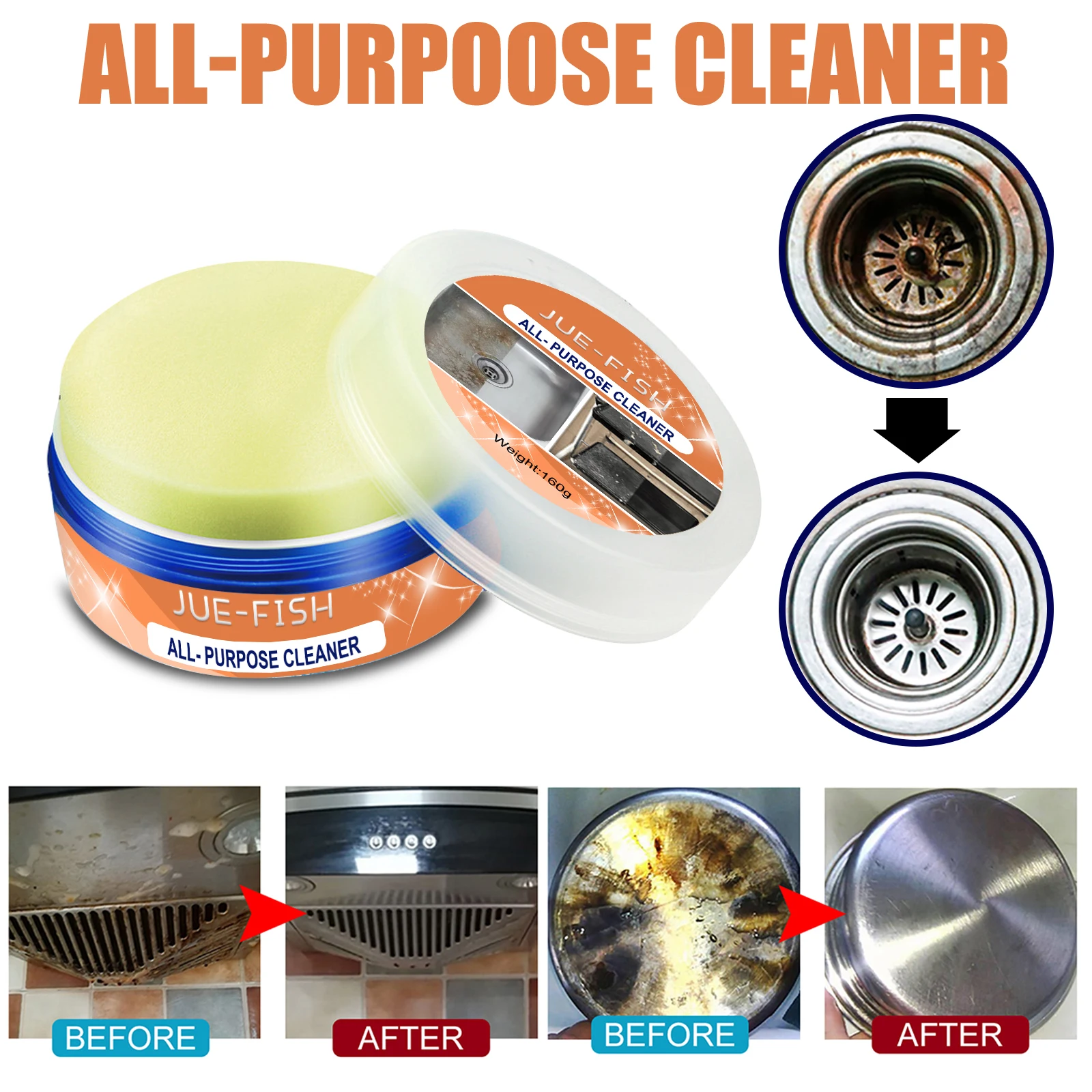 Description Picture 5 of itemJue-FisHeavy-Duty Kitchen All-Purpose Cleaner Cream - Soot Oil Grease Grime Remover for Hood Sink Oven - Bathroom Sink Degreaser