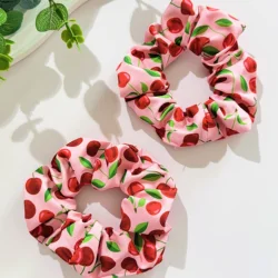 Chic Cherry Print Hair Scrunchies - Elegant Black & White with Red Highlights (Style1)