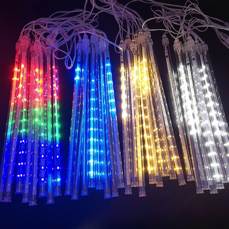 Outdoor  Meteor Shower Christmas Lights 10 Tubes 192 Led Hanging String Lights for Garden Tree Holiday Party Decoation Lamp images - 6