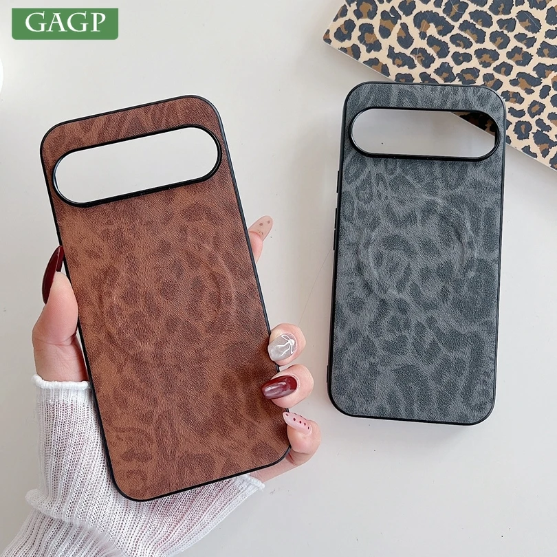 Leopard Leather Magnetic Case with Magsafe Wireless Charging Cover