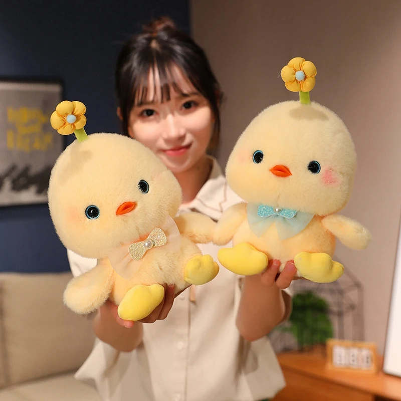 

20/30cm Cartoon Chick Plush Toy with Bow Soft Comfortable Stuffed Animal Plushie Huggable Pillow Doll Birthday Gifts for Kids