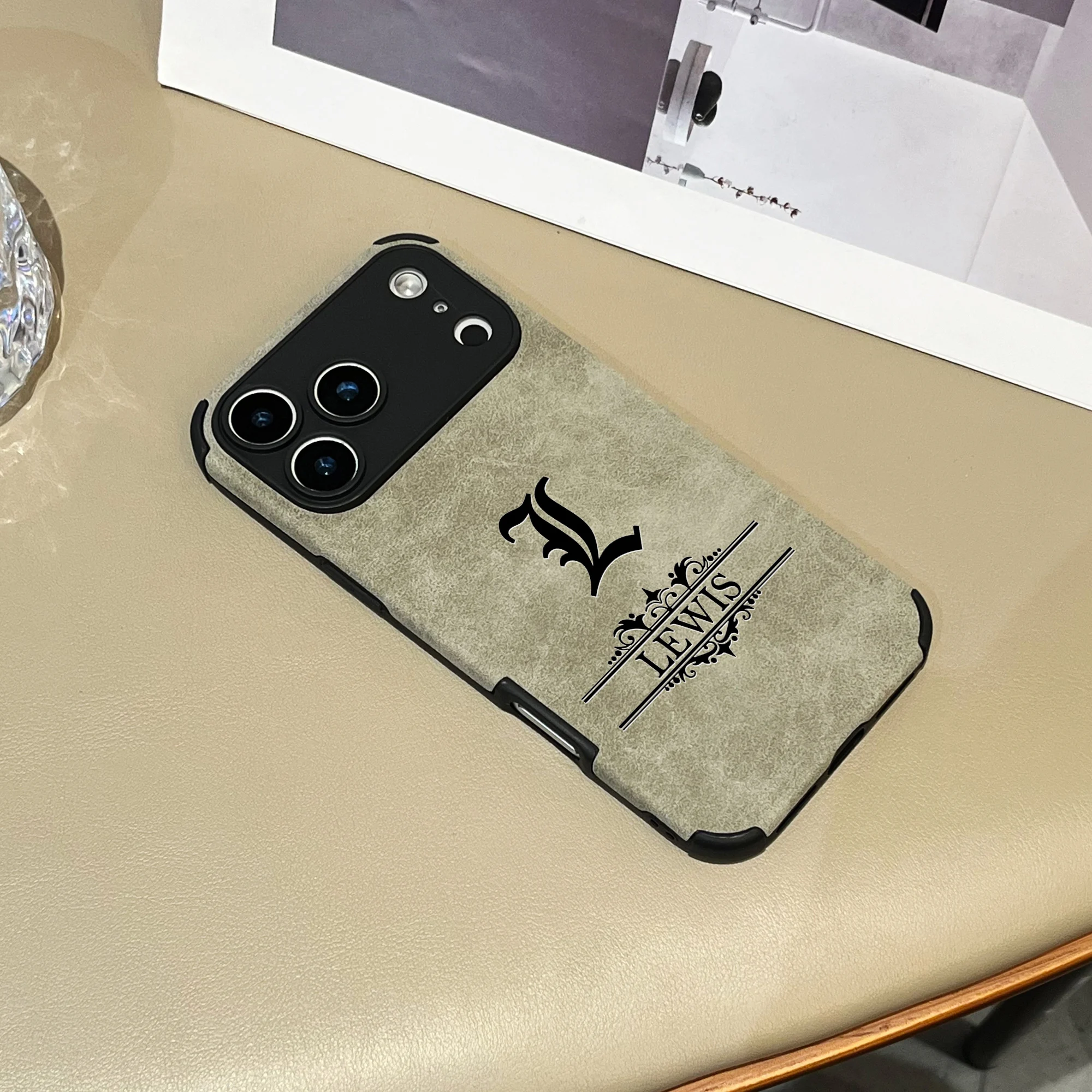 Custom Letters DIY Name Gothic Pattern Artificial Leather Phone Case thumbnail 3