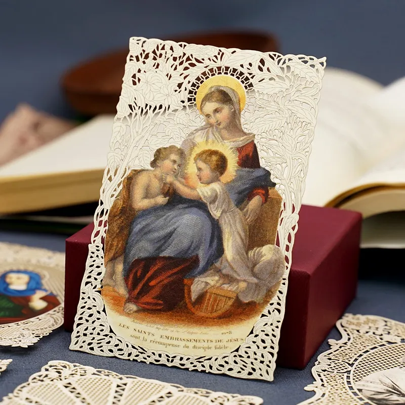 Catholic Christian Decorative Card of Saint Elizabeth Lace Paper Bookmark Religious Figure Icon Church Gift For Family 7x11cm