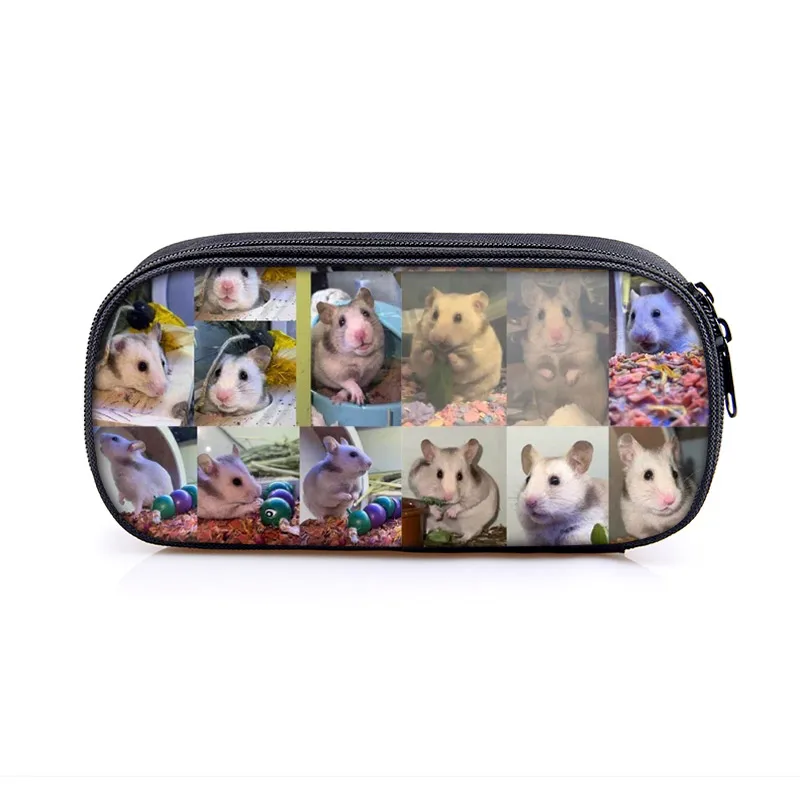 Cartoon Hamster Print Pencil Bag Women Cute Animals Cosmetic Cases For Teenager Pencil Box School Stationary Bags Supplies 3