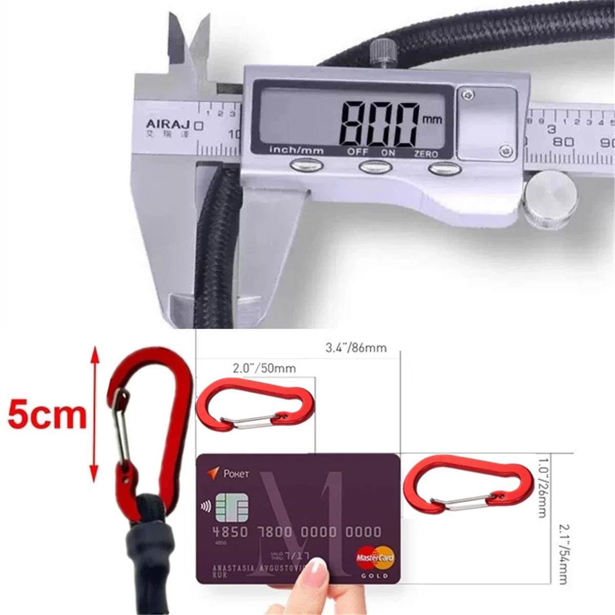 Description Picture 3 of itemHeavy Duty Bungee Cord Elastic Tie Strap String Carabiner Hooks Kayak Cycling Luggage Packing Ropes Camping Accessories