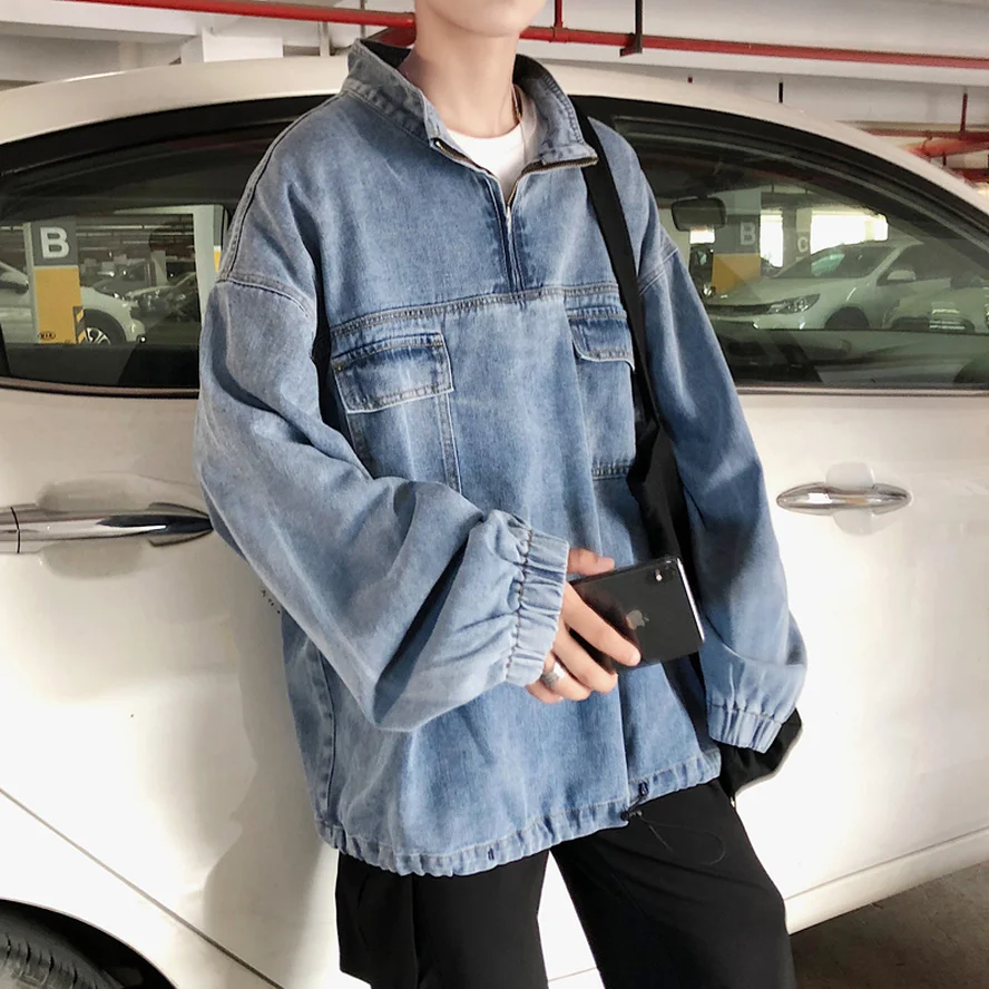 Zip Up Pocket Denim Coat Jean Jacket 