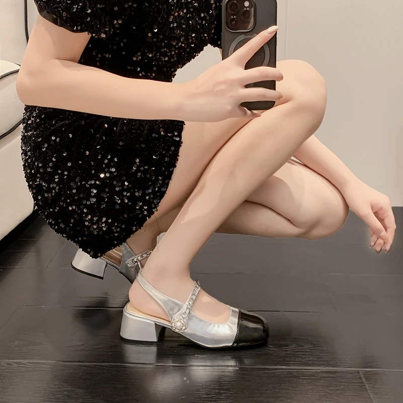 

2024 Spring and Autumn New Leisure and Comfortable Single Shoes Thick Heel Middle Heel Small Leather Shoes French High Heels