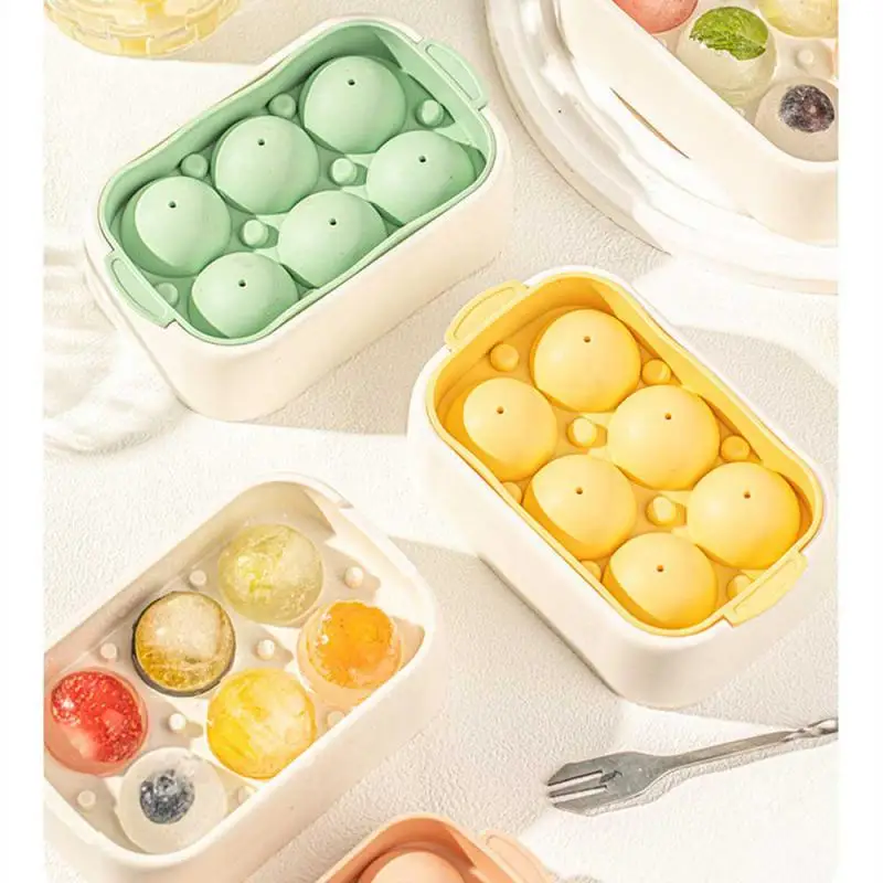 

6 Cells Ice Ball Cube Mold Silicone Round Ice Mold Reusable Ice Cube Maker With Lid Cocktails Whiskey Ice Ball Maker Cold Drink