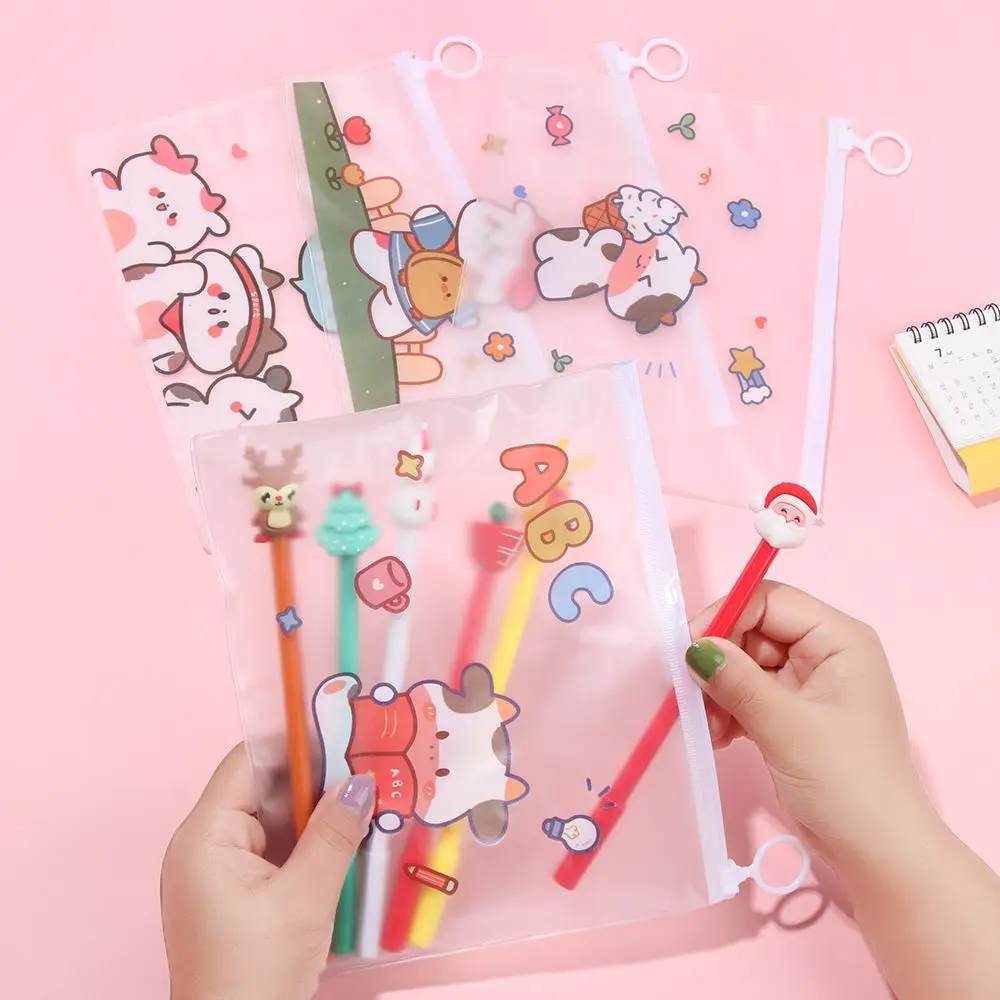 

Прозрачный карандаш большой емкости с рисунком, школьный пенал для хранения канцелярских принадлежностей, сумка на молнии с кольцом на палец, водонепроницаемая сумка для файлов, сумки для карандашей