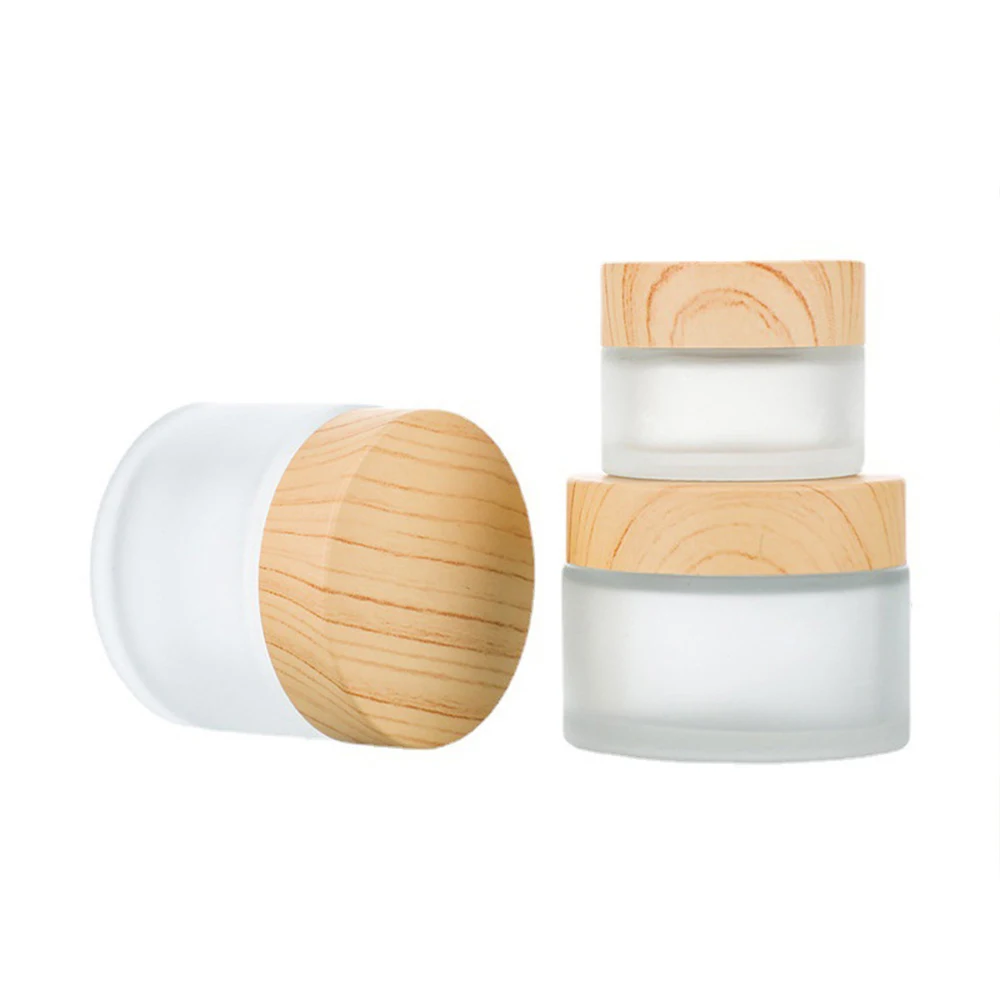 5g 10g 30 50g Cream Bottle Glass Wood Grain Lid Cosmetic Jar Scrub Sub-bottling Portable Travel Sub-bottling Packaging Container