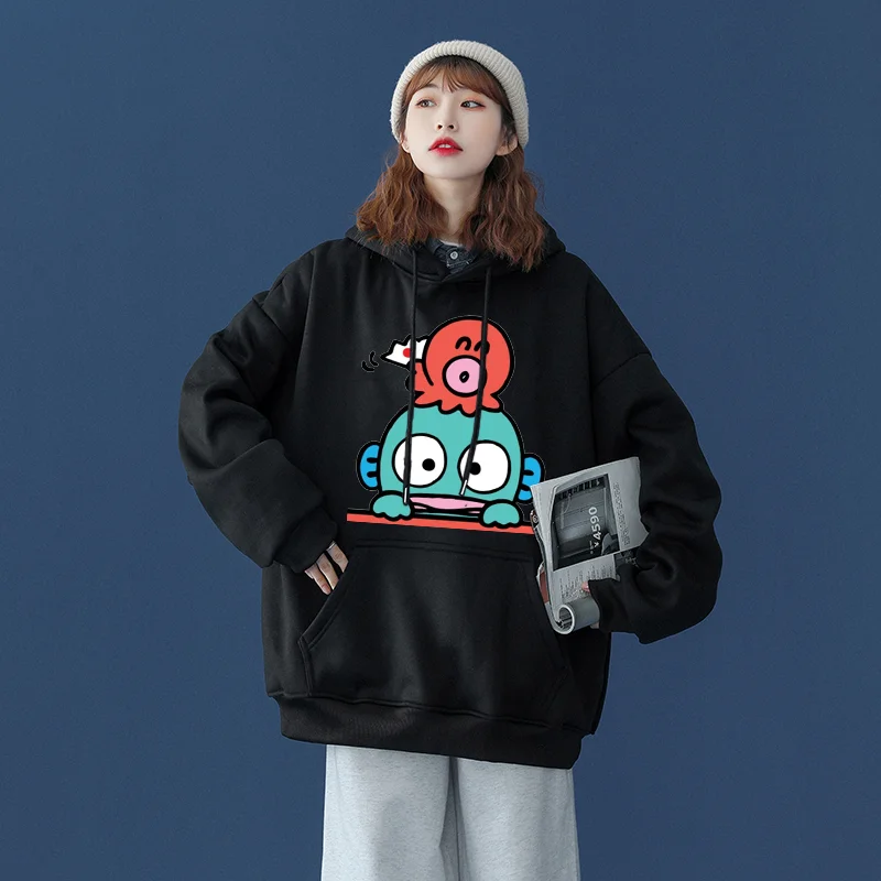 

Толстовка Sanrio Hangyodon для мужчин и женщин, Повседневная Уличная одежда в стиле хип-хоп, свитшот с длинным рукавом для мальчиков и девочек, осеннее пальто