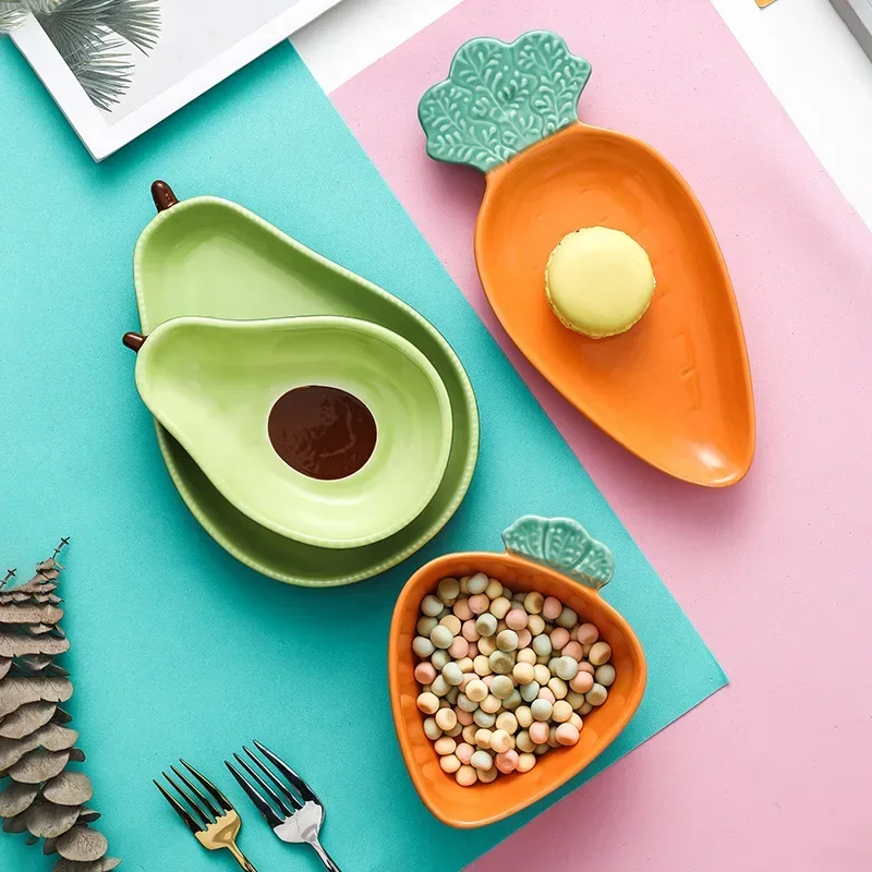 Dinnerware Sets Plate Cute Ceramic Tableware Household Dishs Snack Plate Avocado Bowl Salad Fruit Kids Training Tableware