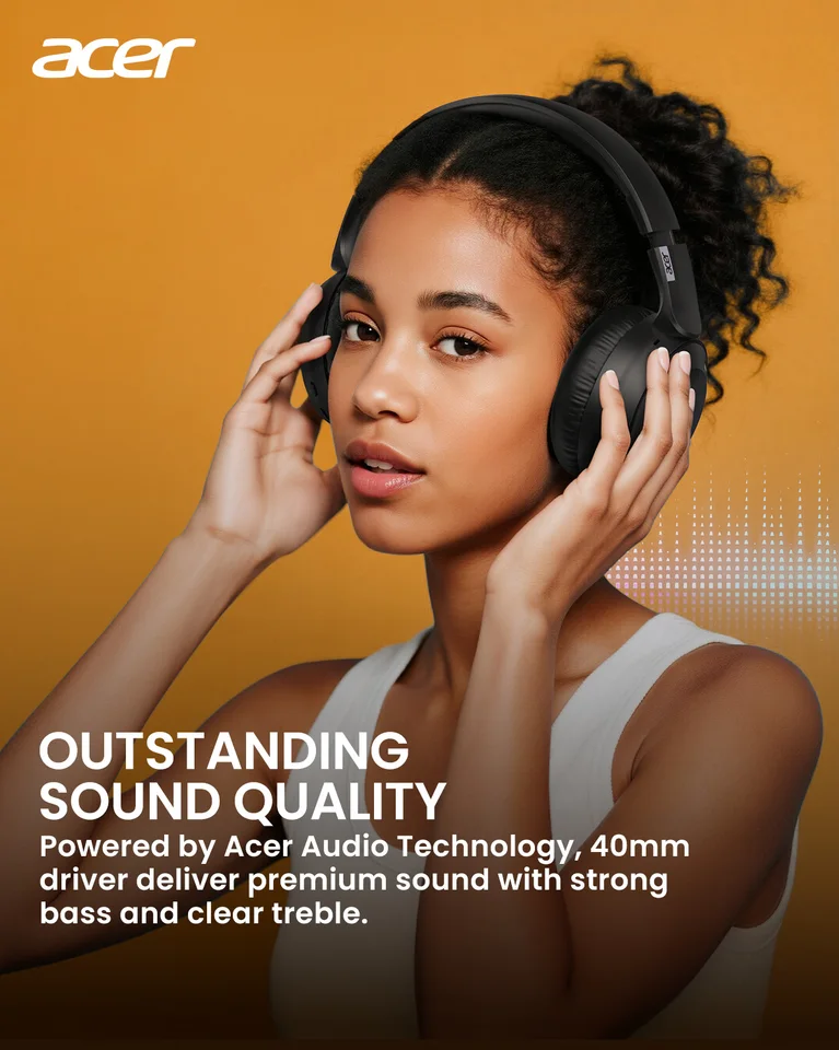 Acer OHR205 Kabelloser Bluetooth 6.0 Faltbarer Over-Ear-Kopfhörer mit Memory-Schaum-Ohrpolstern und Multipoint-Verbindung für Reisen, Zuhause und Büro_voghion.com