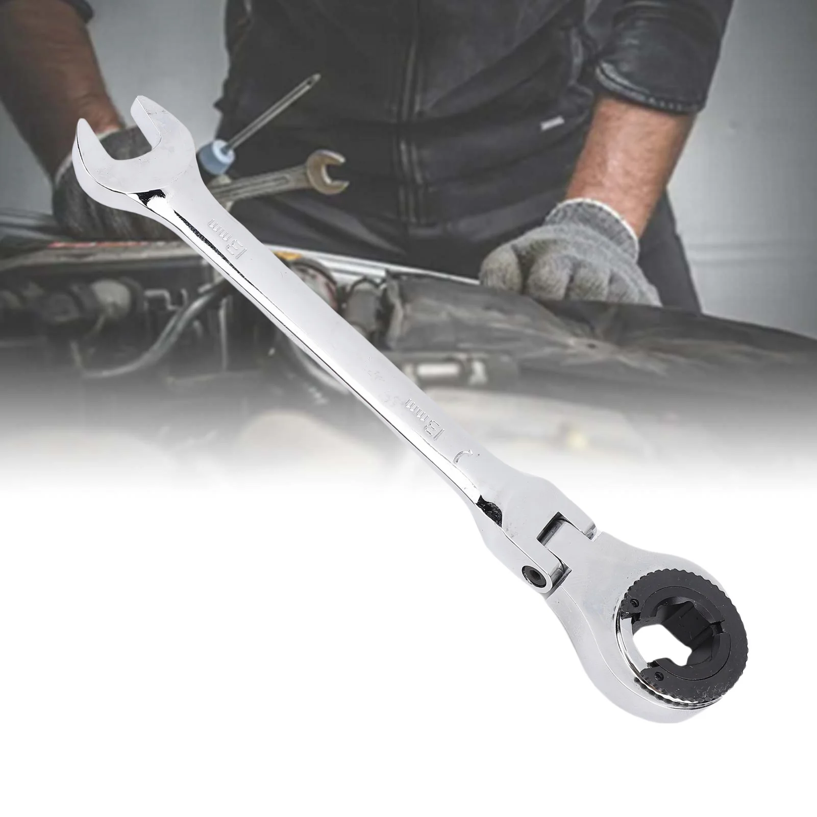 Brake Line Wrench Flexible Open Head 72 Tooth Ratchet Wrench CrV Steel Material 13mm for Mechanical Repair for Nut Tightening