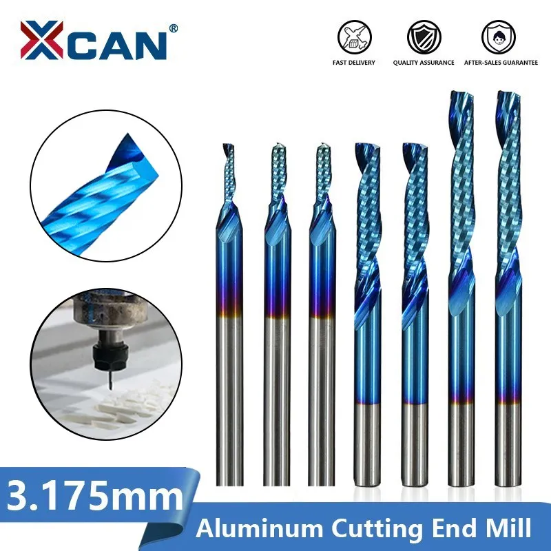 XCAN Single Flute End Mill 3.175mm(1/8'') Shank Nano Blue Coated CNC