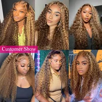 Perruque Lace Wig brésilienne bouclée ondulée, cheveux humains ombré HD, 13x6, à reflets, 13x4, pour femmes 5