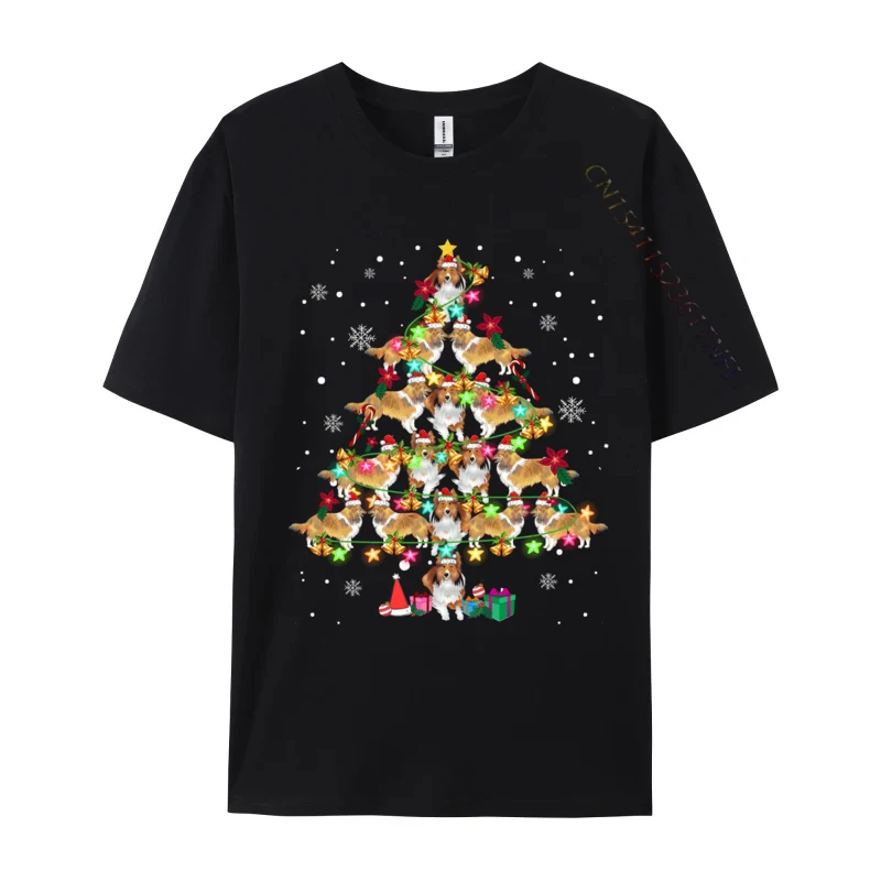Casual T Shirts Custom Short Sleeve Classic Round Collar 100% Cotton Tops & Tees Personalized Tops Shirts for Men Summer/Fall Shetland Sheepdog Christmas Tree Funny Sheltie Christmas black